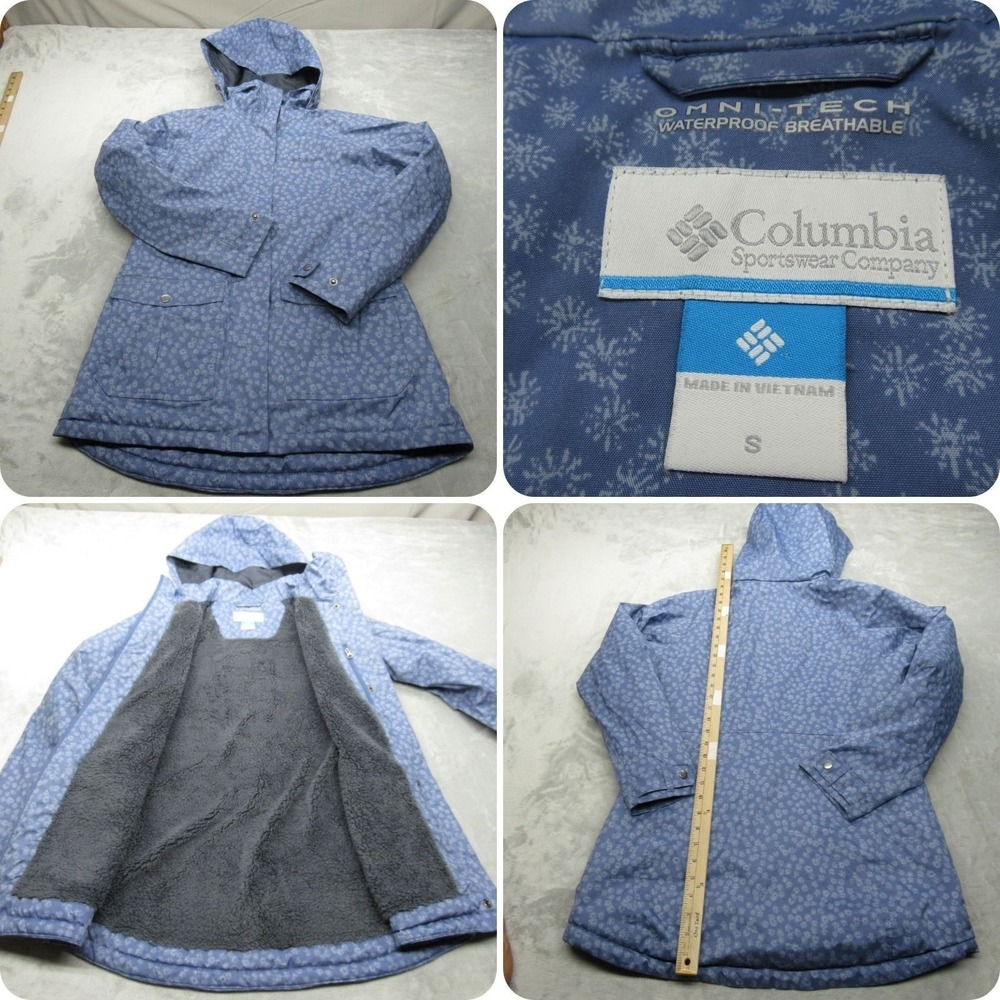 Columbia Jacket Women Small Blue Floral Dry Spell Waterproof Insulated Hooded